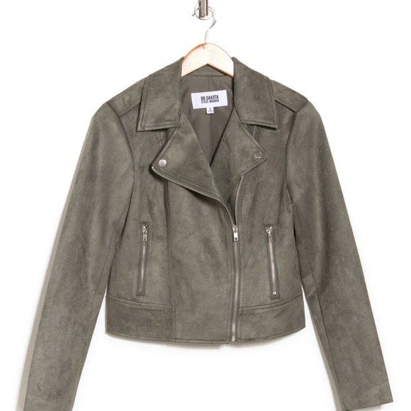 NWT BB DAKOTA BY STEVE MADDEN VEGAN Faux Suede Moto Jacket in Green - Picture 4 of 11